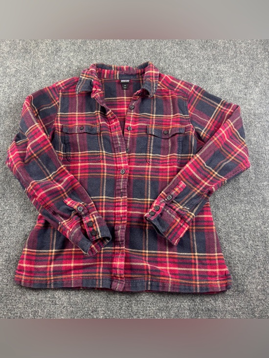 Patagonia Tops - PATAGONIA Women’s Organic Cotton Fjord Flannel Shirt Pink/Navy/Purple Plaid - 10